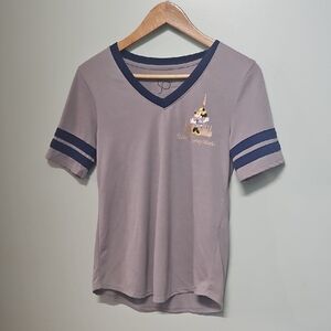 Disney World 50th Minnie Mouse  V-Neck Short Sleeve Tee with Navy Accents